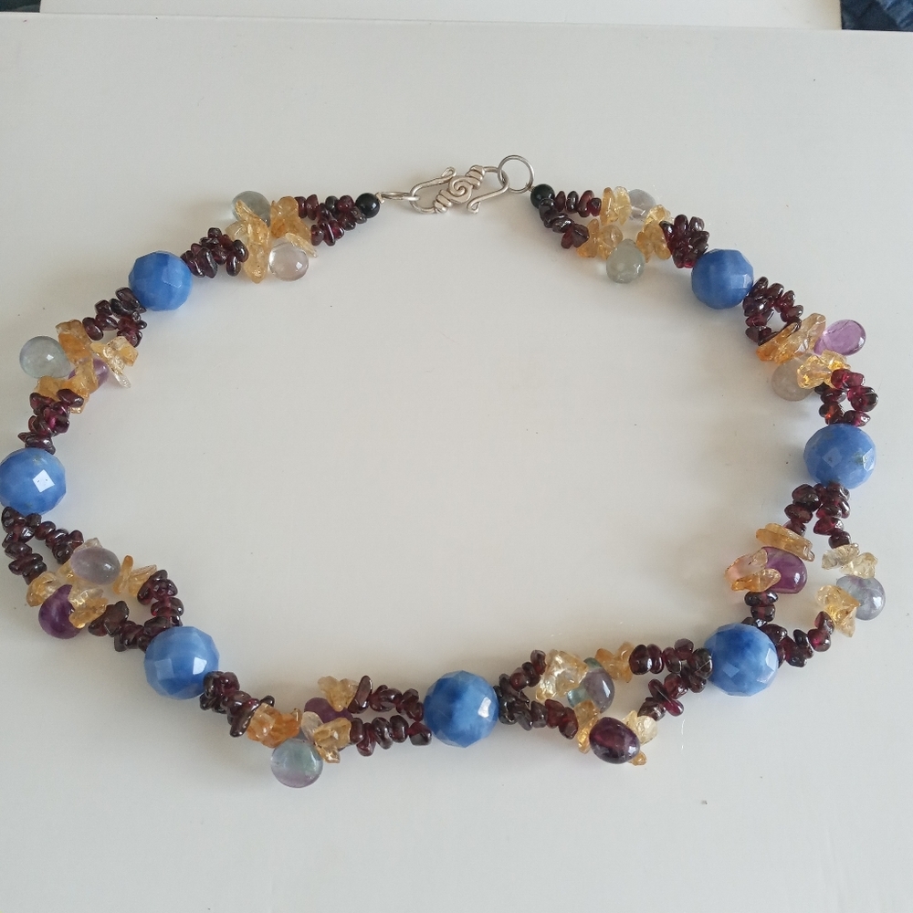 925 Garnet Amethyst and Citrine Necklace